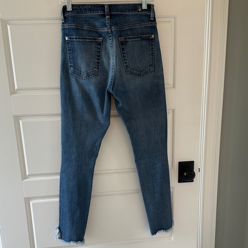 7 For All Mankind Dark Blue Distressed Skinny Jeans - Picture 4 of 6